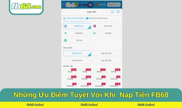 Nhiều quà tặng hấp dẫn là ưu điểm nổi bật khi nạp tiền FB68