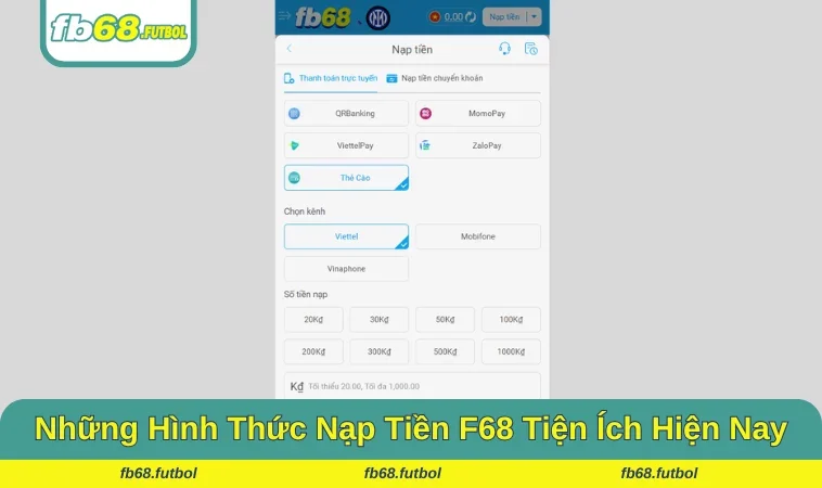 Phương thức nạp qua ví điện tử đang được sử dụng nhiều tại FB68